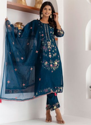 Embroidered Work Silk Pant Style Suit In Morpeach