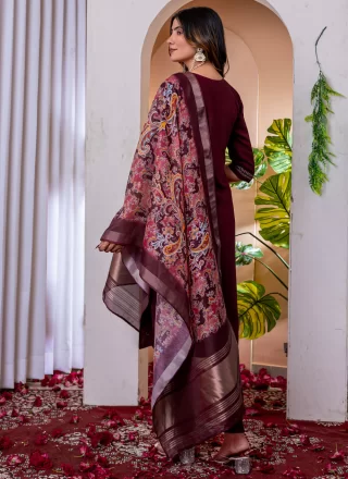 Embroidered Work Silk Salwar Suit In Purple Color