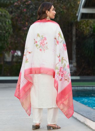 Embroidered Work Silk Salwar Suit In White for Ceremonial