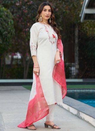 Embroidered Work Silk Salwar Suit In White for Ceremonial