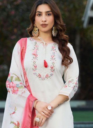 Embroidered Work Silk Salwar Suit In White for Ceremonial