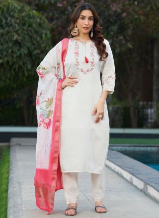 Embroidered Work Silk Salwar Suit In White for Ceremonial