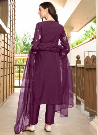 Embroidered Work Silk Trendy Suit In Wine