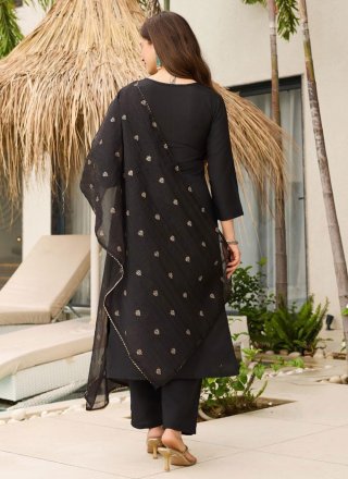 Embroidered Work Viscose Readymade Salwar Suit In Black