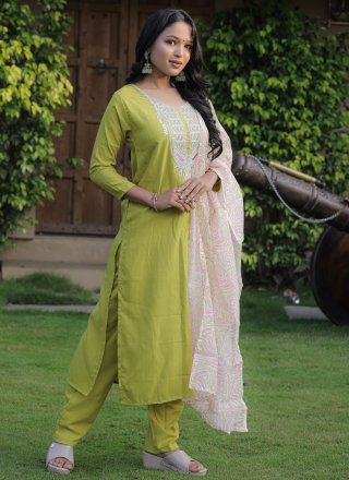 Embroidered Work Viscose Readymade Salwar Suit In Green