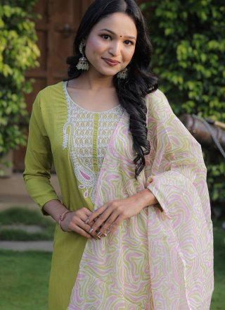 Embroidered Work Viscose Readymade Salwar Suit In Green