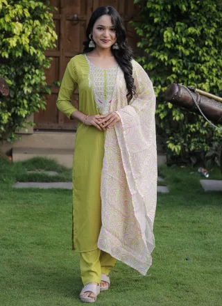 Embroidered Work Viscose Readymade Salwar Suit In Green