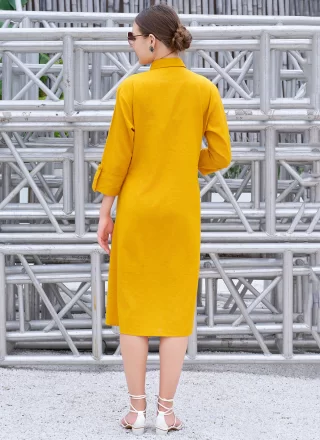 Energetic Mustard Cotton Designer Kurti with Fancy Work