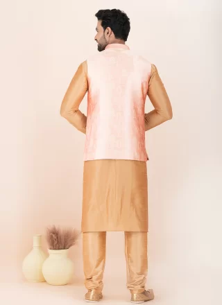 Engrossing Brown and Pink Banarasi Silk Kurta Payjama with Jacket