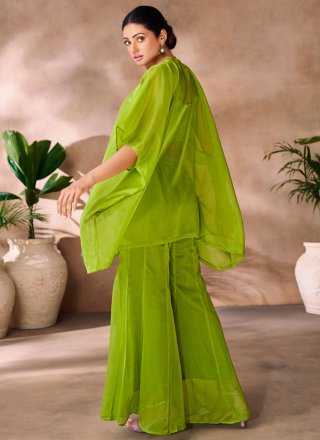 Engrossing Green Organza Casual Kurti