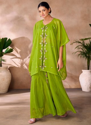 Engrossing Green Organza Casual Kurti