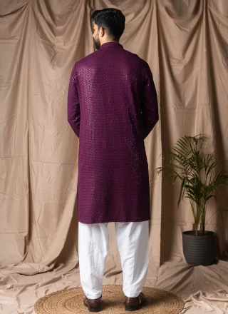 Engrossing Wine Rayon Kurta Pyjama
