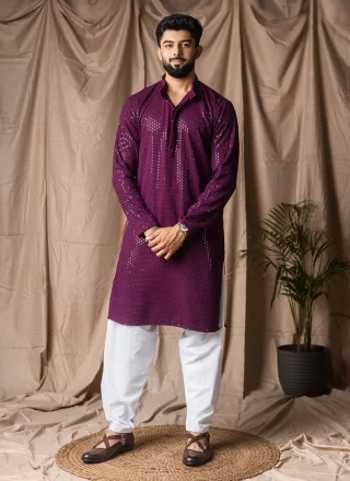 Engrossing Wine Rayon Kurta Pyjama