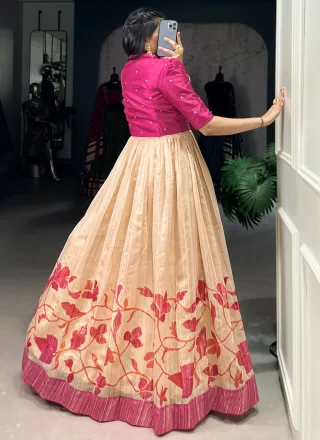 Enthralling Magenta Silk  Designer Gown with Print Work