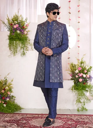 Enticing Blue Art Silk Indo Western