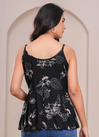 Entrancing Black Rayon Designer Kurti with Print Work