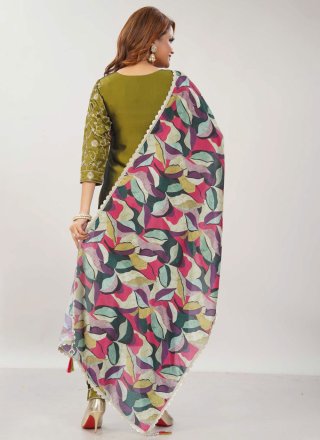 Entrancing Green Silk Salwar Suit with Embroidered and Zari Work