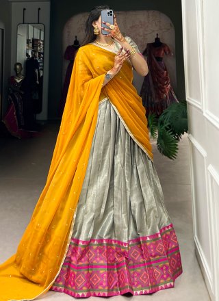 Epitome Silver Jacquard Silk A - Line Lehenga Choli