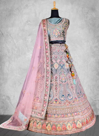 Ethnic Firozi Velvet A - Line Lehenga Choli