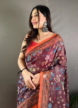 Ethnic Wine Cotton Classic Sari
