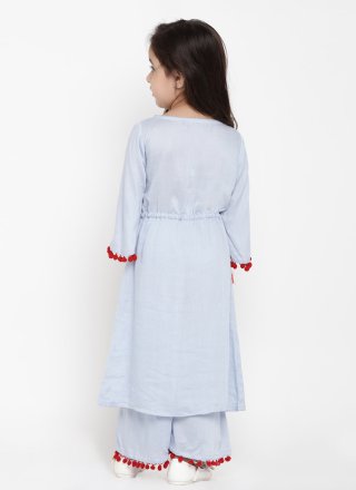 Exceeding Blue and Red Cotton Designer Kurti with Embroidered Work