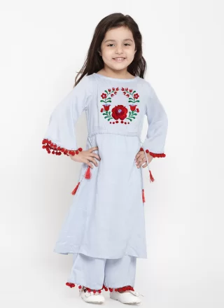 Exceeding Blue and Red Cotton Designer Kurti with Embroidered Work