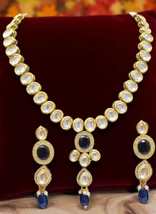 Excellent Blue Beads and Stone Work Necklace Set
