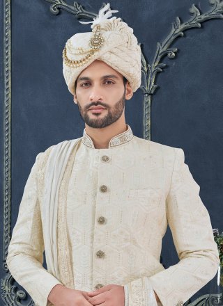 Exceptional Off White Georgette Sherwani Mens Wear