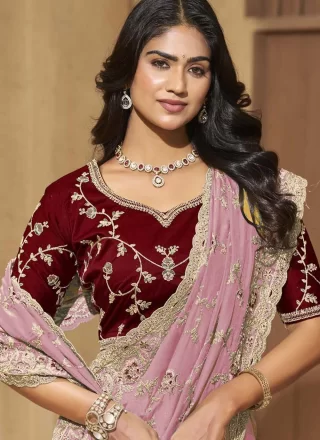 Exceptional Pink Georgette Trendy Saree with Cord, Diamond and Thread Work