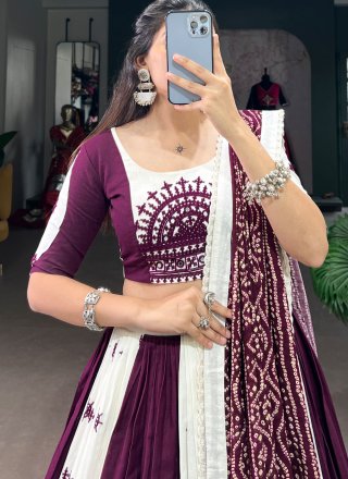 Exceptional Purple and White Cotton Readymade Lehenga Choli