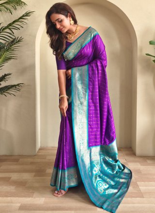 Exciting Purple Silk Traditional Saree with Weaving Work