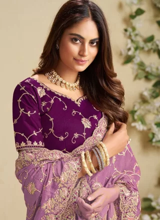 Exotic Purple Fandy Contemporary Sari with Cord, Stone, Thread and Zari Work