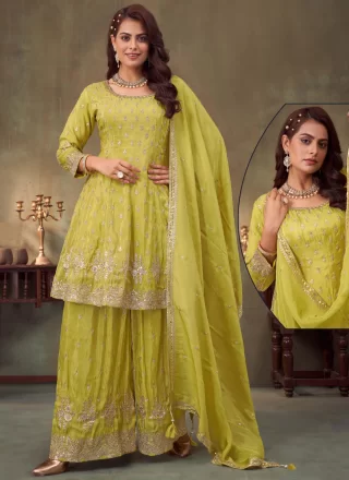 Exquisite Green Chinon Palazzo Salwar Suit