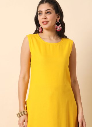 Exquisite Yellow Rayon Casual Kurti In Plain