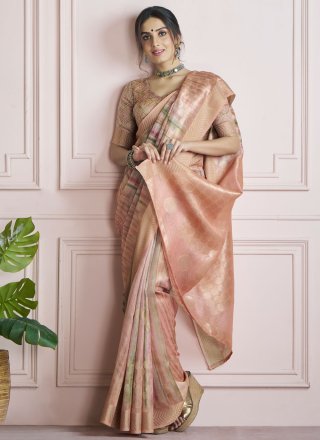 Extraordinary Peach Handloom Silk Classic Sari