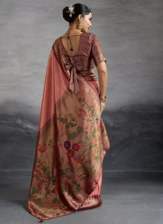 Extraordinary Pink Kanjivaram Silk Traditional Saree with Meenakari, Weaving and Zari Work