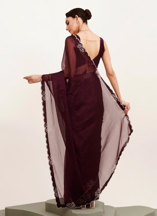 Extraordinary Purple Chiffon Classic Saree