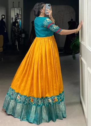 Extraordinary Yellow Fancy Fabric  Designer Gown