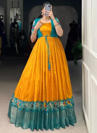 Extraordinary Yellow Fancy Fabric  Designer Gown