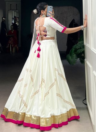 Exuberant White Rayon Readymade Lehenga Choli