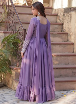 Eye-Catchy Lavender Faux Georgette Gown with Beads, Embroidered, Sequins and Thread Work