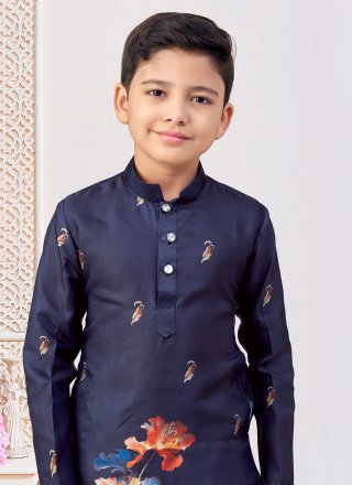 Fab Blue Silk Kurta Pyjama with Digital Print Work