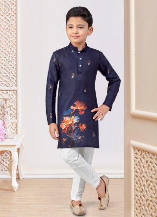 Fab Blue Silk Kurta Pyjama with Digital Print Work