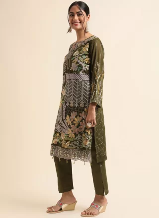 Fab Green Faux Georgette Pant Style Suit