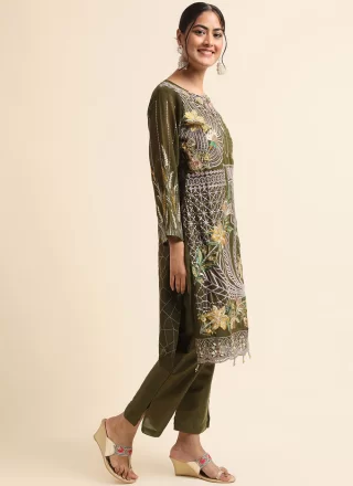 Fab Green Faux Georgette Pant Style Suit