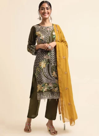 Fab Green Faux Georgette Pant Style Suit