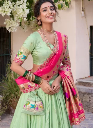 Fab Green Jacquard Silk A - Line Lehenga Choli