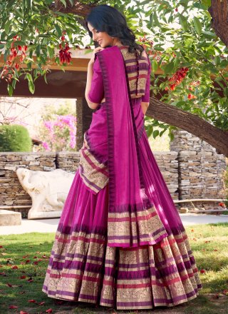 Fab Magenta Chanderi A - Line Lehenga Choli with Patch Border, Weaving and Zari Work