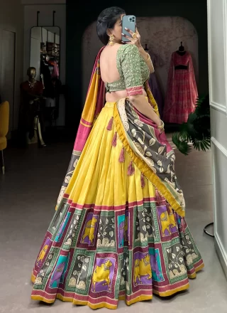 Fab Yellow Tussar Silk Lehenga Choli