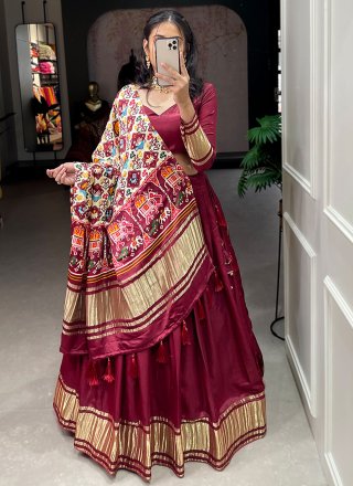 Fancy and Zari Work Silk Lehenga Choli In Maroon for Ceremonial